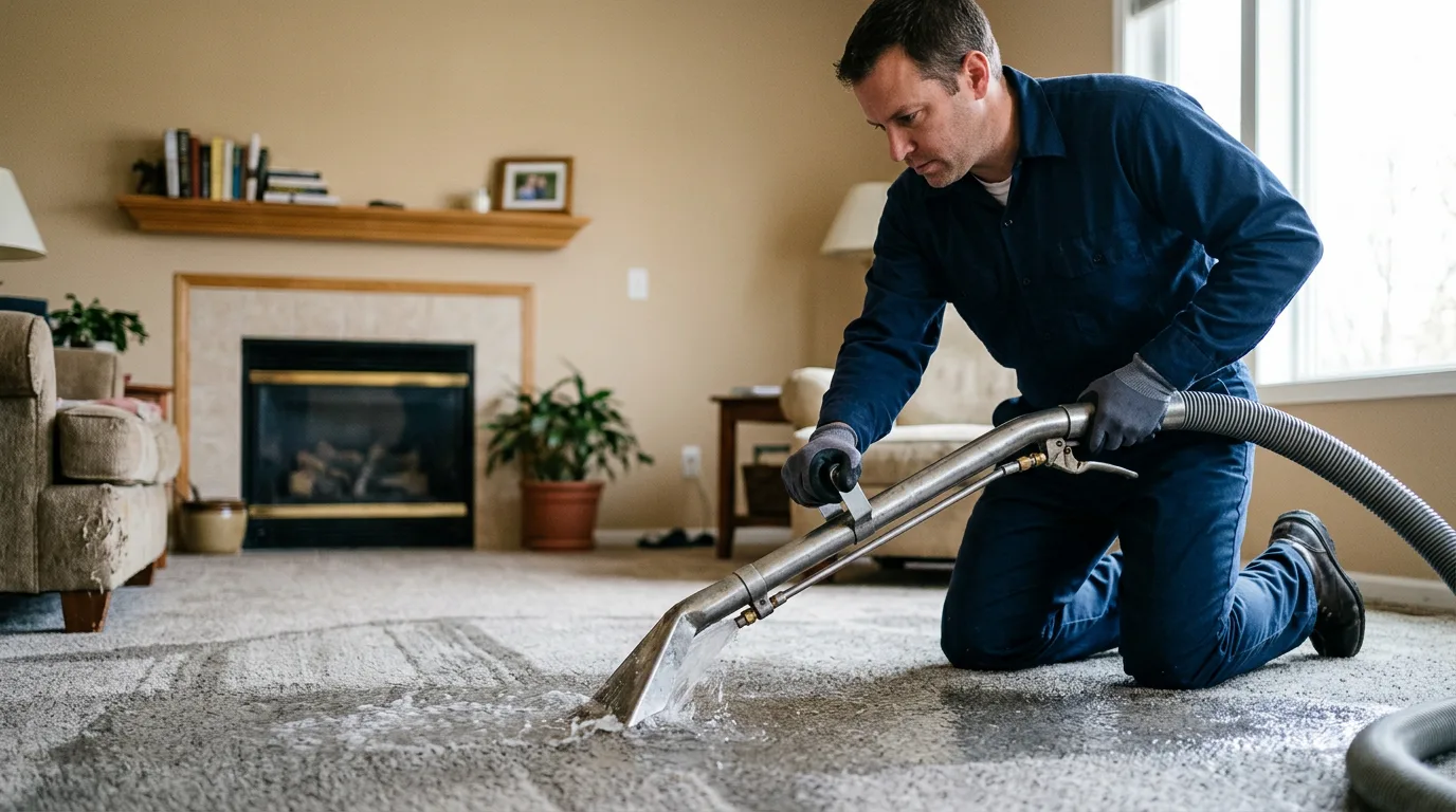 Water damage restoration technician working near Olmstead, KY